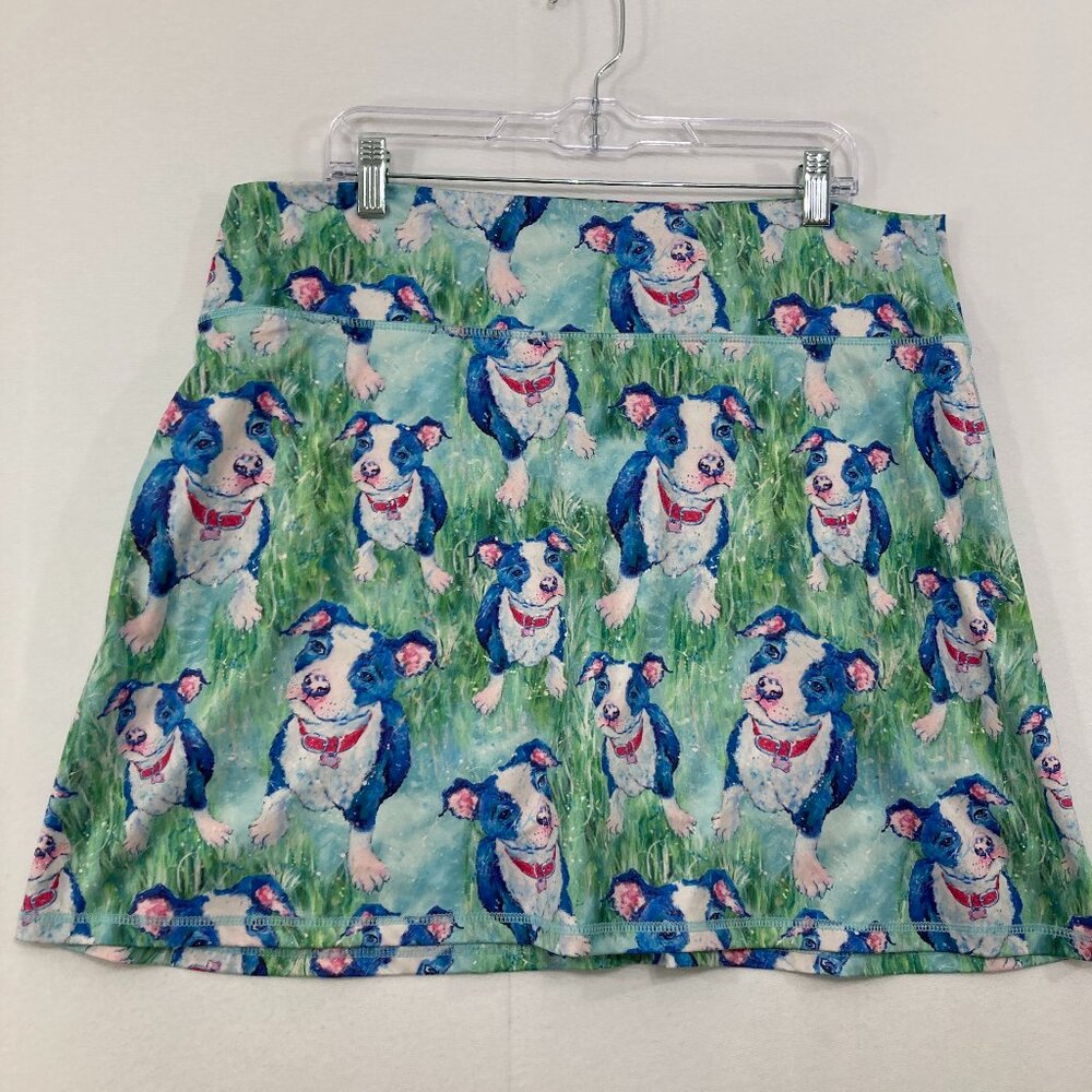 Leoma‎ Lovegrove size XL Artsy Dog Puppy Novelty Print Stretch Knit Skorts Golf